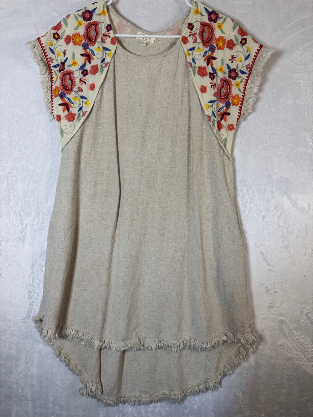 Umgee Embroidered Sleeve Linen-Blend Dress Small